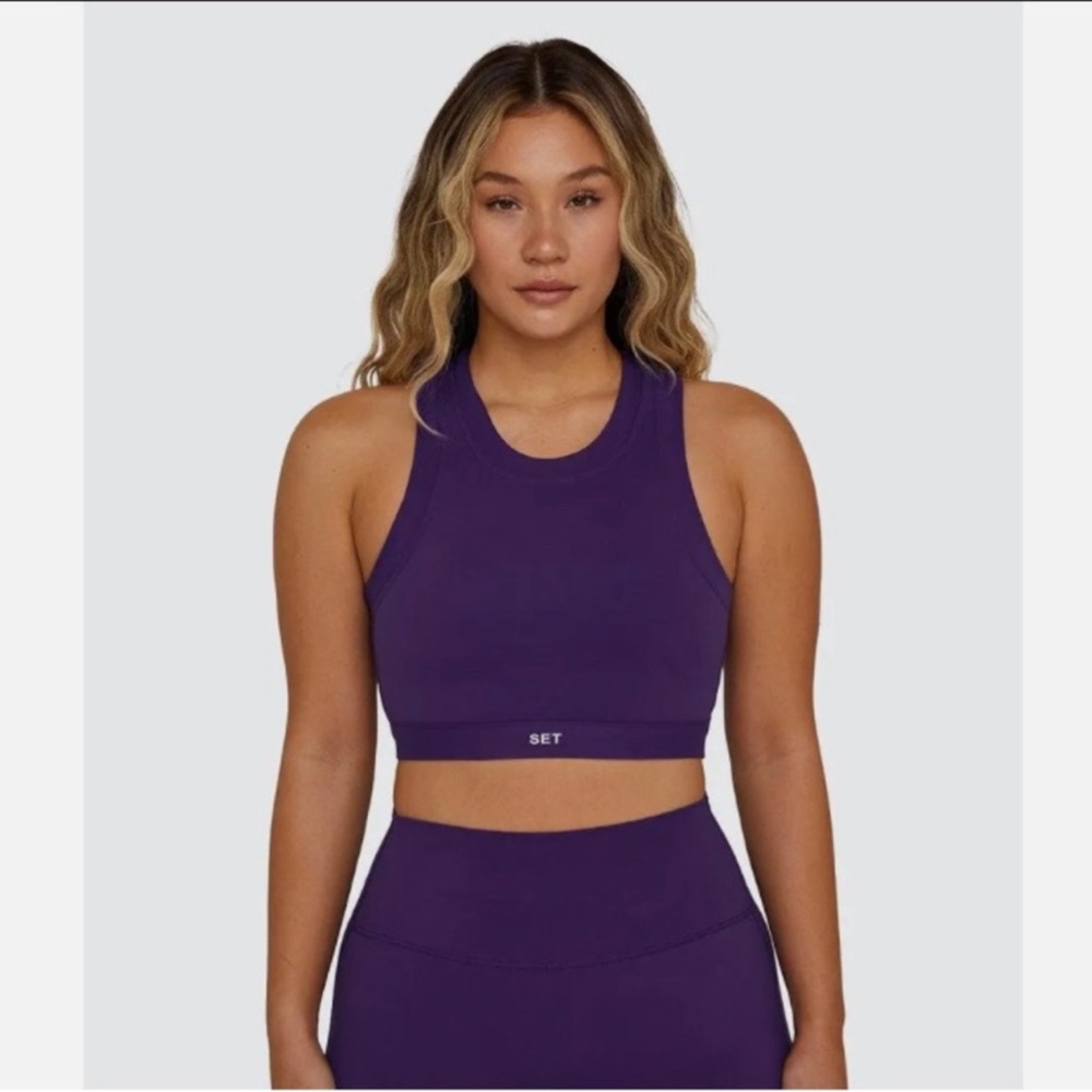 Set Active deep purple racerback crop top sports bra